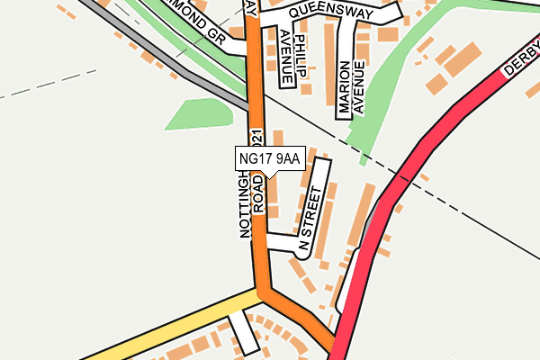 NG17 9AA map - OS OpenMap – Local (Ordnance Survey)