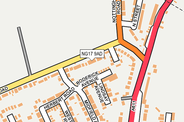 NG17 9AD map - OS OpenMap – Local (Ordnance Survey)