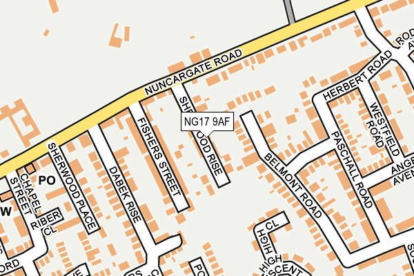 NG17 9AF map - OS OpenMap – Local (Ordnance Survey)
