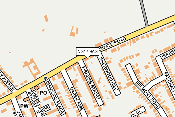 NG17 9AG map - OS OpenMap – Local (Ordnance Survey)