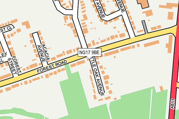 NG17 9BE map - OS OpenMap – Local (Ordnance Survey)