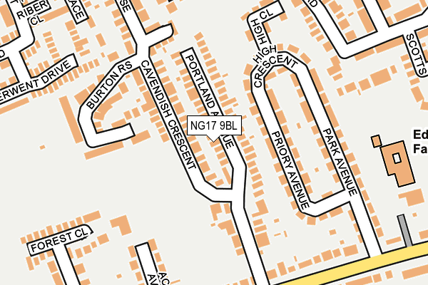 NG17 9BL map - OS OpenMap – Local (Ordnance Survey)