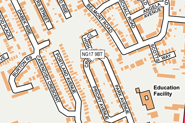 NG17 9BT map - OS OpenMap – Local (Ordnance Survey)