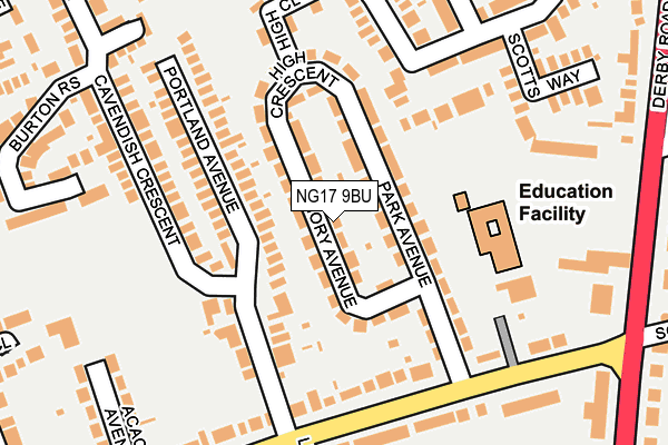 NG17 9BU map - OS OpenMap – Local (Ordnance Survey)