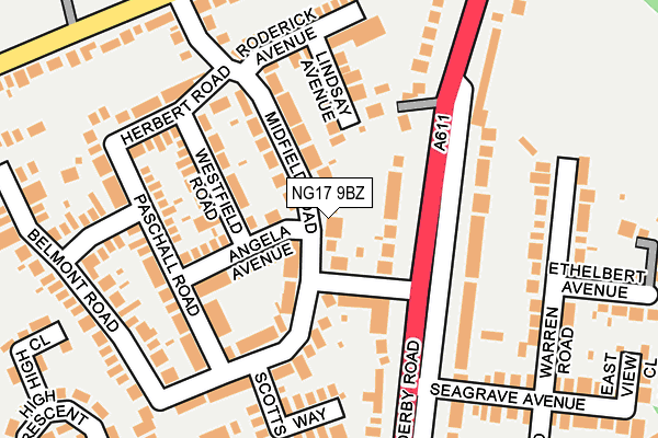 NG17 9BZ map - OS OpenMap – Local (Ordnance Survey)