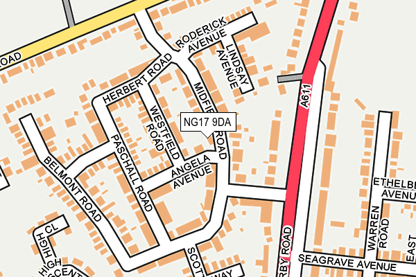 NG17 9DA map - OS OpenMap – Local (Ordnance Survey)