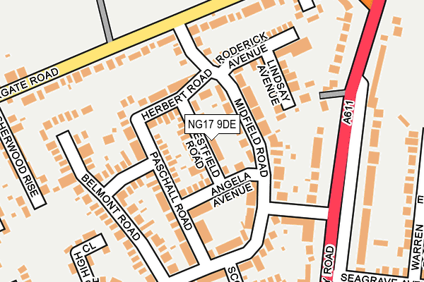 NG17 9DE map - OS OpenMap – Local (Ordnance Survey)