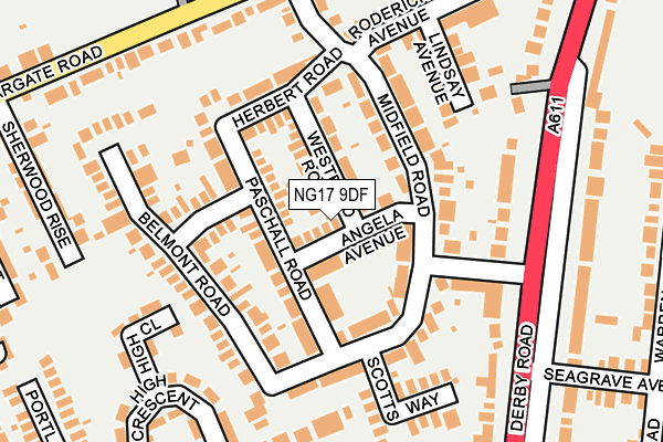 NG17 9DF map - OS OpenMap – Local (Ordnance Survey)