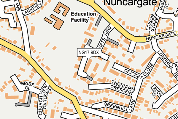 NG17 9DX map - OS OpenMap – Local (Ordnance Survey)