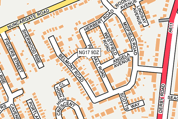 NG17 9DZ map - OS OpenMap – Local (Ordnance Survey)