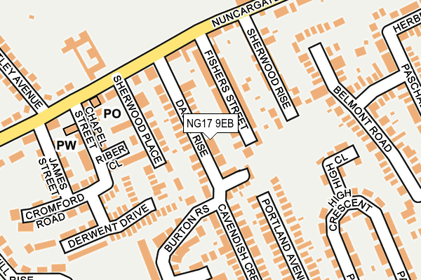 NG17 9EB map - OS OpenMap – Local (Ordnance Survey)