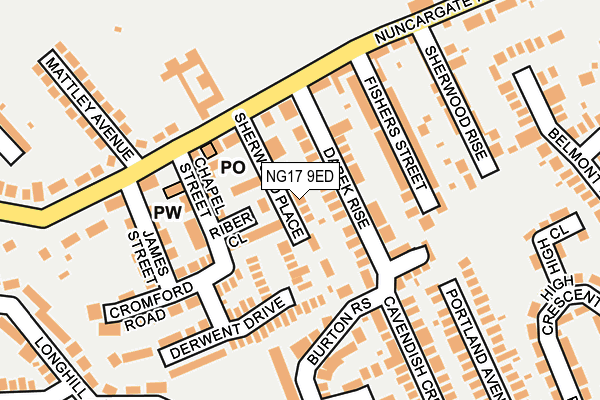 NG17 9ED map - OS OpenMap – Local (Ordnance Survey)