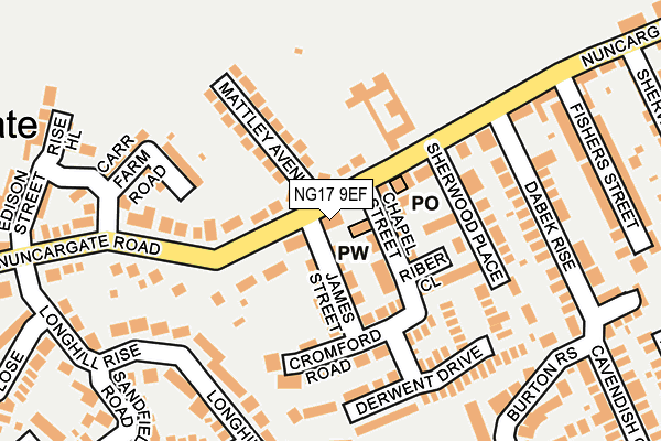 NG17 9EF map - OS OpenMap – Local (Ordnance Survey)