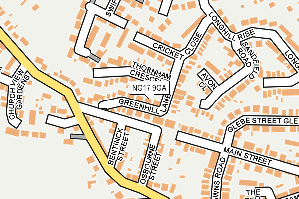 NG17 9GA map - OS OpenMap – Local (Ordnance Survey)
