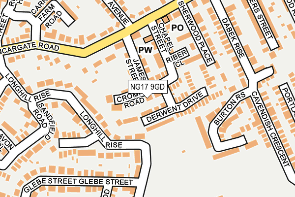 NG17 9GD map - OS OpenMap – Local (Ordnance Survey)