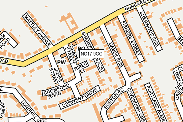 NG17 9GG map - OS OpenMap – Local (Ordnance Survey)