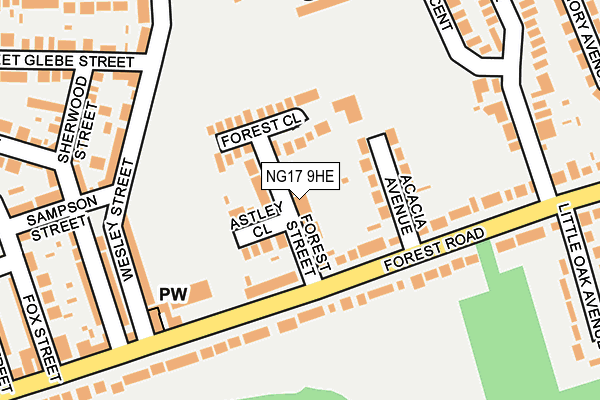 NG17 9HE map - OS OpenMap – Local (Ordnance Survey)