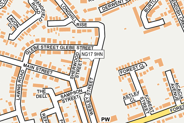 NG17 9HN map - OS OpenMap – Local (Ordnance Survey)