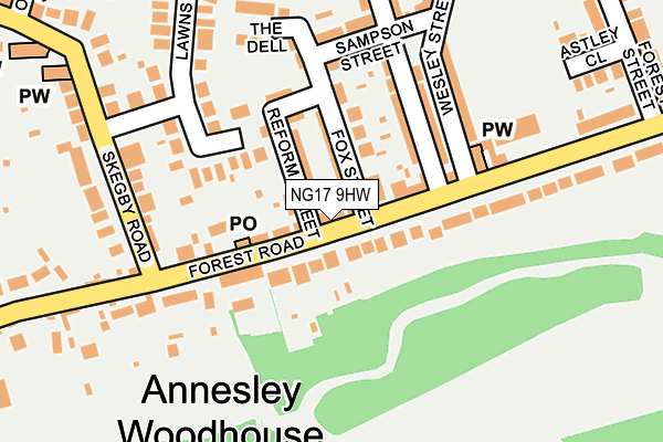 NG17 9HW map - OS OpenMap – Local (Ordnance Survey)