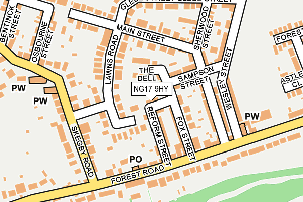 NG17 9HY map - OS OpenMap – Local (Ordnance Survey)