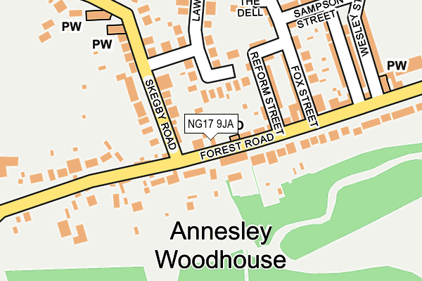 NG17 9JA map - OS OpenMap – Local (Ordnance Survey)