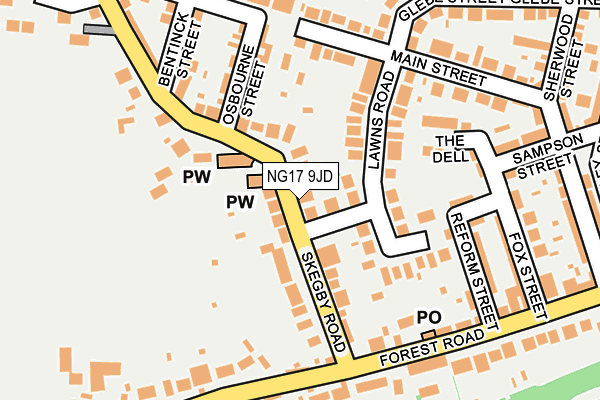 NG17 9JD map - OS OpenMap – Local (Ordnance Survey)