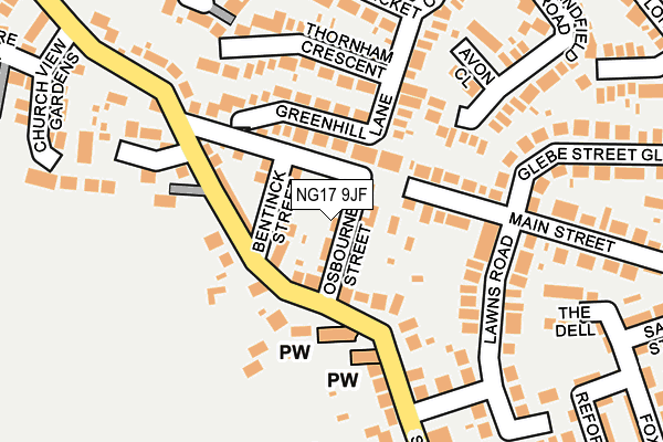 NG17 9JF map - OS OpenMap – Local (Ordnance Survey)