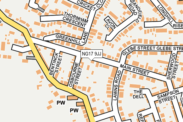 NG17 9JJ map - OS OpenMap – Local (Ordnance Survey)