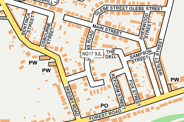 NG17 9JL map - OS OpenMap – Local (Ordnance Survey)