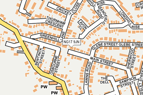 NG17 9JN map - OS OpenMap – Local (Ordnance Survey)