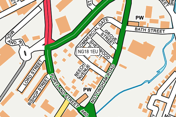 NG18 1EU map - OS OpenMap – Local (Ordnance Survey)