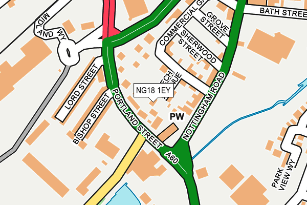 NG18 1EY map - OS OpenMap – Local (Ordnance Survey)