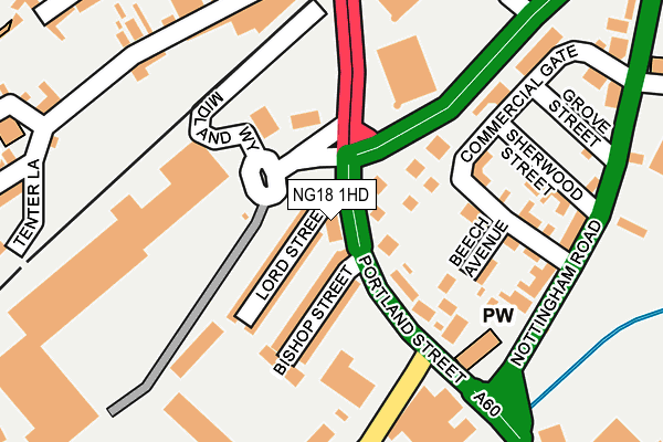 NG18 1HD map - OS OpenMap – Local (Ordnance Survey)