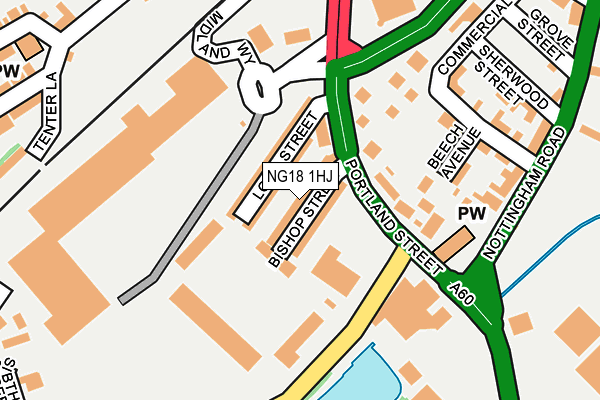 NG18 1HJ map - OS OpenMap – Local (Ordnance Survey)