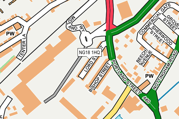 NG18 1HQ map - OS OpenMap – Local (Ordnance Survey)