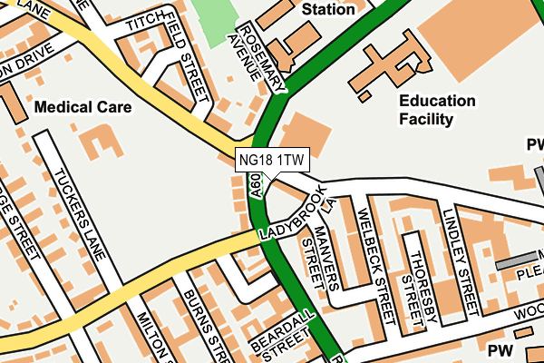 NG18 1TW map - OS OpenMap – Local (Ordnance Survey)