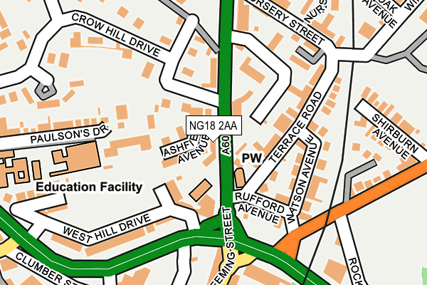 NG18 2AA map - OS OpenMap – Local (Ordnance Survey)