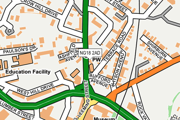 NG18 2AD map - OS OpenMap – Local (Ordnance Survey)