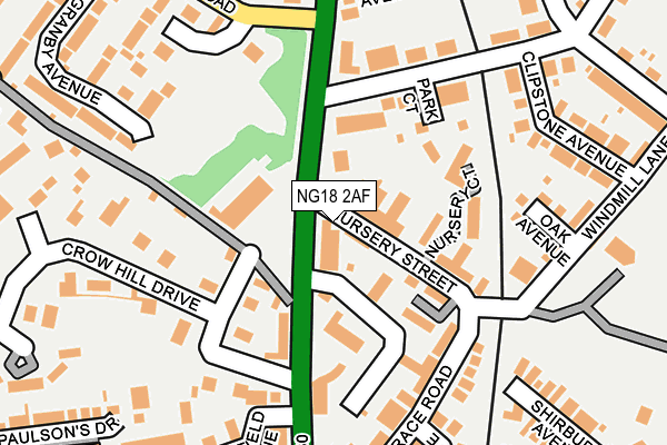 NG18 2AF map - OS OpenMap – Local (Ordnance Survey)