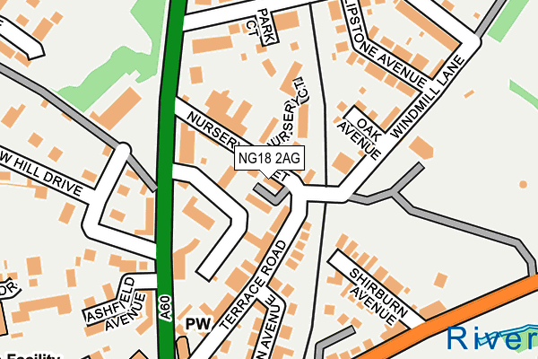 NG18 2AG map - OS OpenMap – Local (Ordnance Survey)