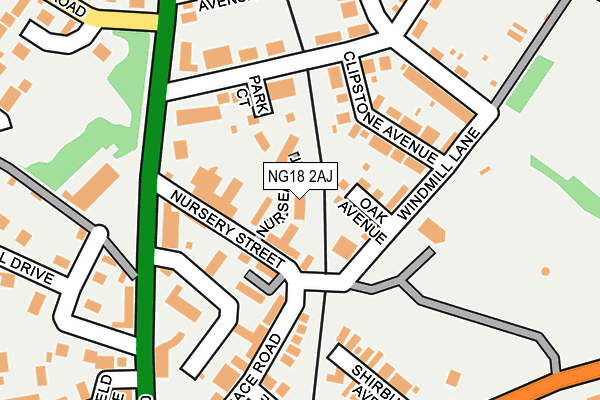 NG18 2AJ map - OS OpenMap – Local (Ordnance Survey)