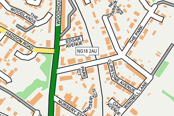 NG18 2AU map - OS OpenMap – Local (Ordnance Survey)