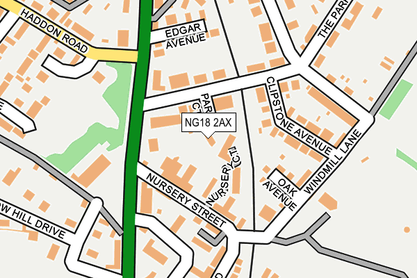 NG18 2AX map - OS OpenMap – Local (Ordnance Survey)