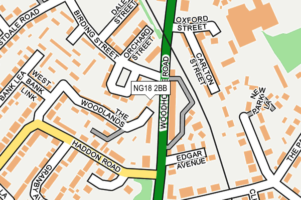 NG18 2BB map - OS OpenMap – Local (Ordnance Survey)