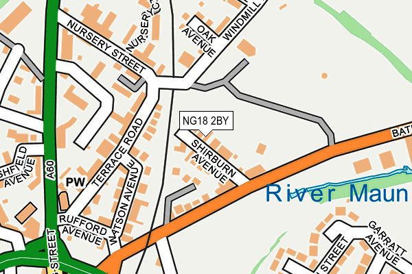 NG18 2BY map - OS OpenMap – Local (Ordnance Survey)