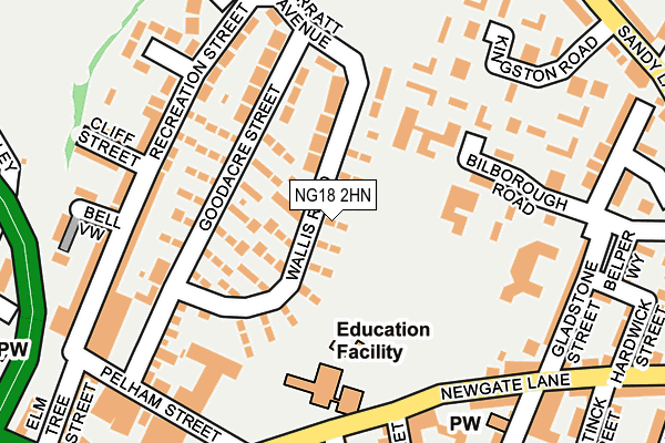 NG18 2HN map - OS OpenMap – Local (Ordnance Survey)