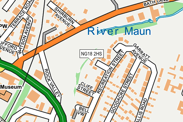 NG18 2HS map - OS OpenMap – Local (Ordnance Survey)