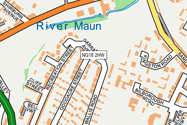NG18 2HW map - OS OpenMap – Local (Ordnance Survey)
