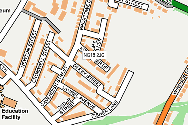 NG18 2JG map - OS OpenMap – Local (Ordnance Survey)