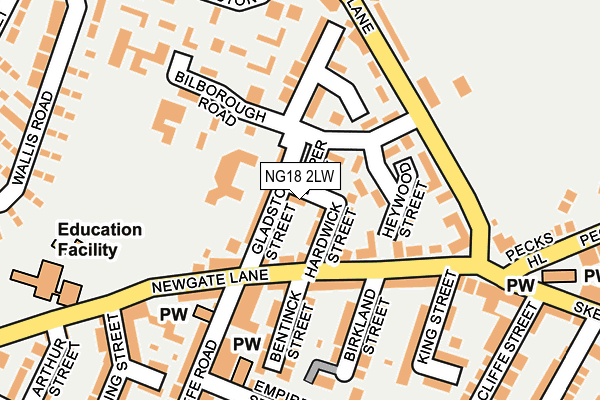 NG18 2LW map - OS OpenMap – Local (Ordnance Survey)